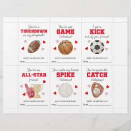 Papel Timbrado Sports Valentine’s Day Cards for Kids Classroom 