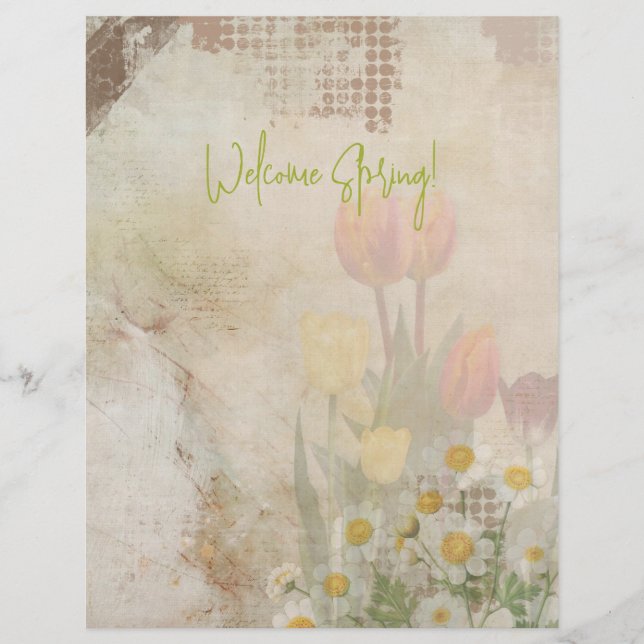 Papel Timbrado Spring Tulips Distressed Scrapbook Paper (Frente)