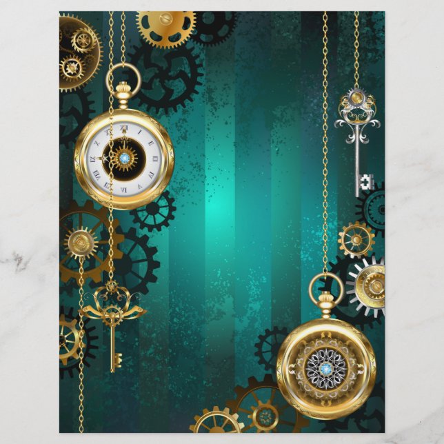 Papel Timbrado Steampunk Jewelry Watch em um fundo verde (Frente)