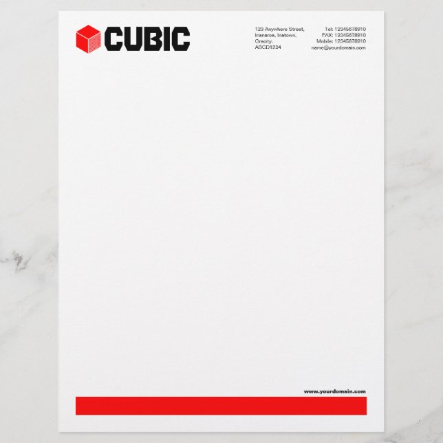 Papel Timbrado Sublinhado (Logotipo Cubo) - Vermelho (Frente)