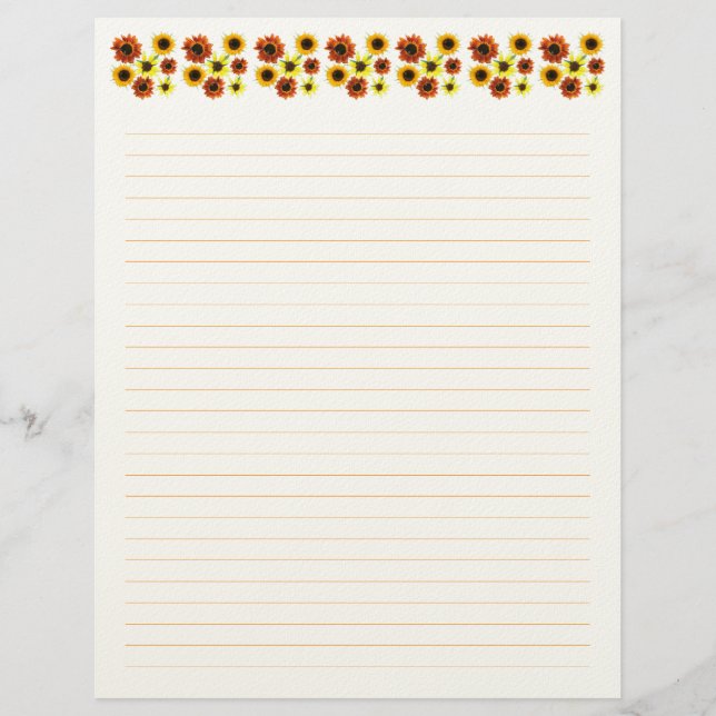 Papel Timbrado Sunflowers Lined Stationery Paper (Frente)