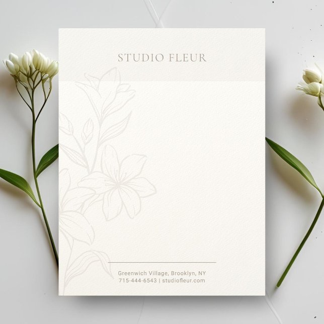 Papel Timbrado Taupe e Branco | Chic Mínimo Letreiro Floral (Criador carregado)