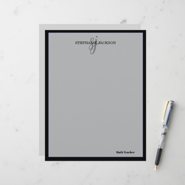 Papel Timbrado Teacher name elegant quote modern white frame (Frente/Verso In Situ)