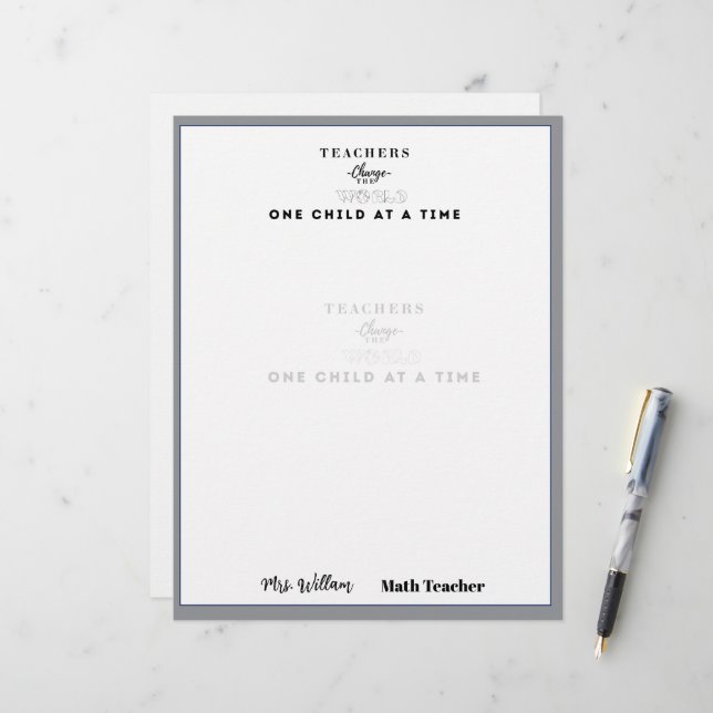 Papel Timbrado Teacher name elegant quote modern white frame (Frente/Verso In Situ)