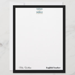Papel Timbrado Teacher name elegant quote modern white frame