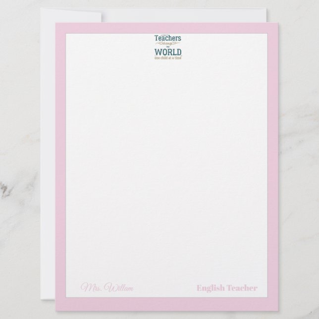 Papel Timbrado Teacher name elegant quote modern white frame lett (Frente)