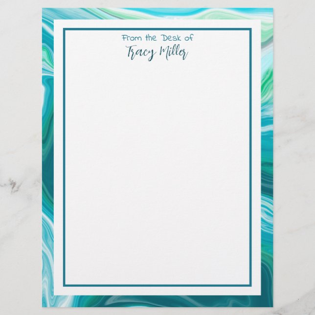 Papel Timbrado Teal do Rico personalizado e mármore azul (Frente)