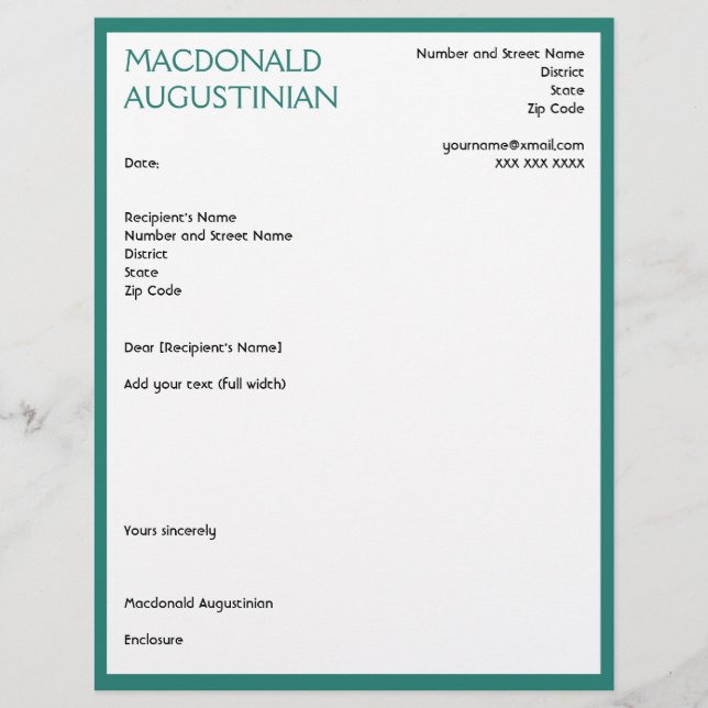 Papel Timbrado TEAL Personalizável DA LETRA DE COBRIR DE RESUMO M (Frente)