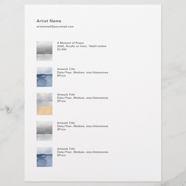 Papel Timbrado Tear Sheet Price Sheet Template for Art (Frente)