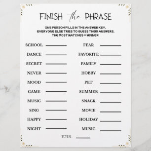 Papel Timbrado Termine o Jogo de Frase – Festa de Adivinhação Imp
