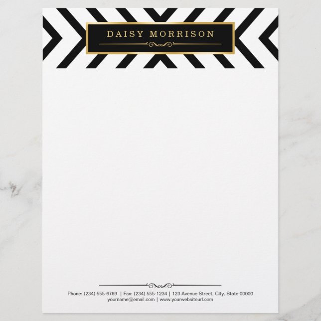 Papel Timbrado Teste padrão branco preto Dourado elegante das (Frente)