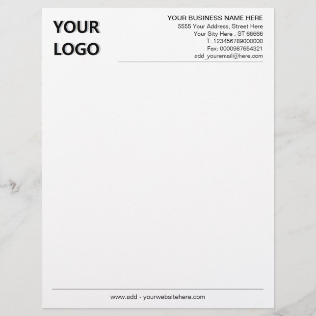 Papel Timbrado Texto personalizado do logotipo comercial personal (Frente)
