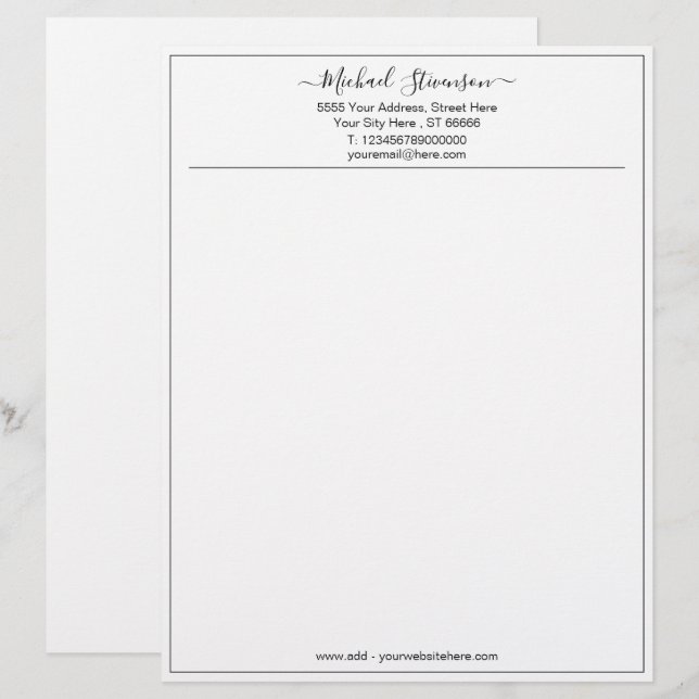 Papel Timbrado Texto Personalizado Letterhead do Nome de Empresa  (Frente/Verso)