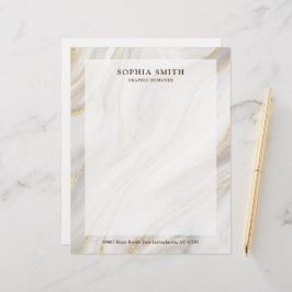 Papel Timbrado Texto Simples Glitter Dourado com Fundo Marble Ele