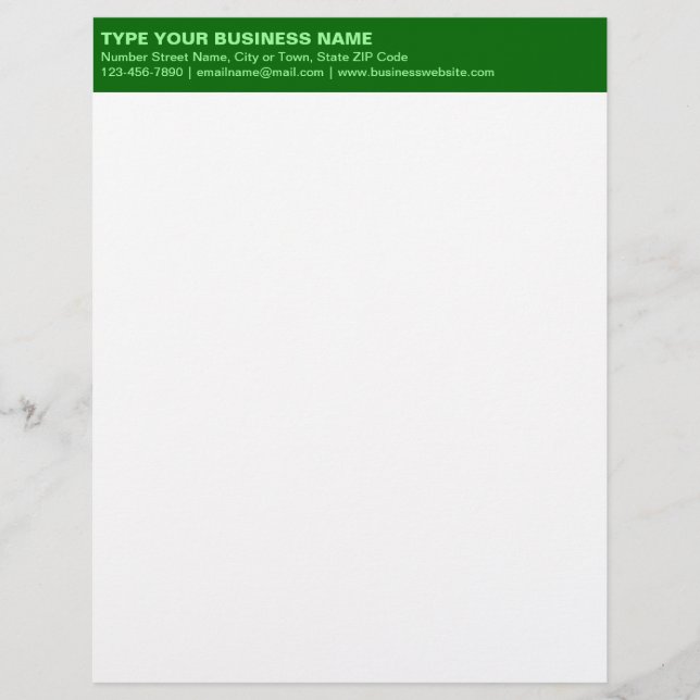 Papel Timbrado Textos simples sobre a posição verde monocromática (Frente)