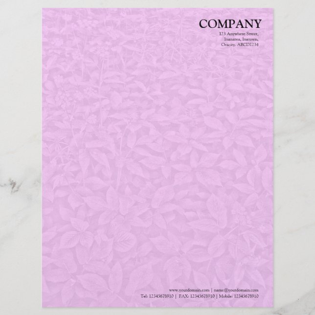 Papel Timbrado Textura de folha inferior - rosa (Frente)