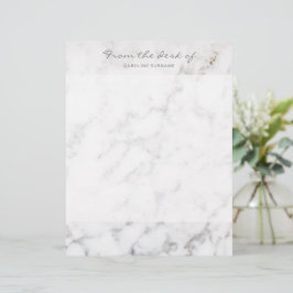 Papel Timbrado Textura de mármore branco falso e texto personaliz