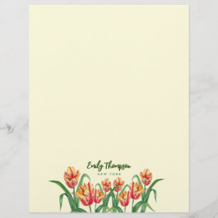 Papel Timbrado Tijolo Amarelo Aquarela Tulipas Arte Floral