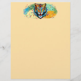 Papel Timbrado Tinta de cores do Arco-íris Cabeça de Tigre