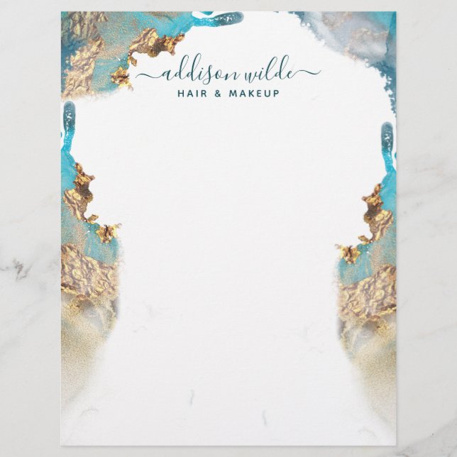 Papel Timbrado Tinta Líquida De Arte Moderna Azul E Dourada (Frente)