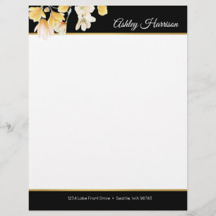 Papel Timbrado Tipografia da Mão Floral Preta Moderna e Dourada