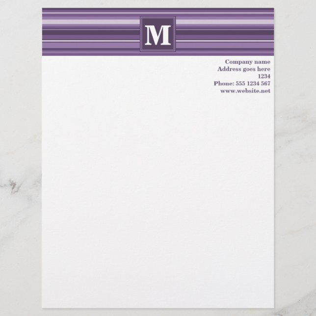 Papel Timbrado Tiras de Lavanda monograma (Frente)