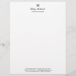 Papel Timbrado Título de Monograma Simples Preto Elegante Sem Lin