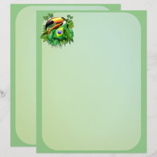 Papel Timbrado Toco Toucan com bandeira do Brasil