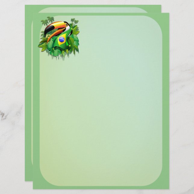 Papel Timbrado Toco Toucan com bandeira do Brasil (Frente/Verso)