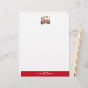 Papel Timbrado Três pequenos coelhos, corados, vermelhos de Natal