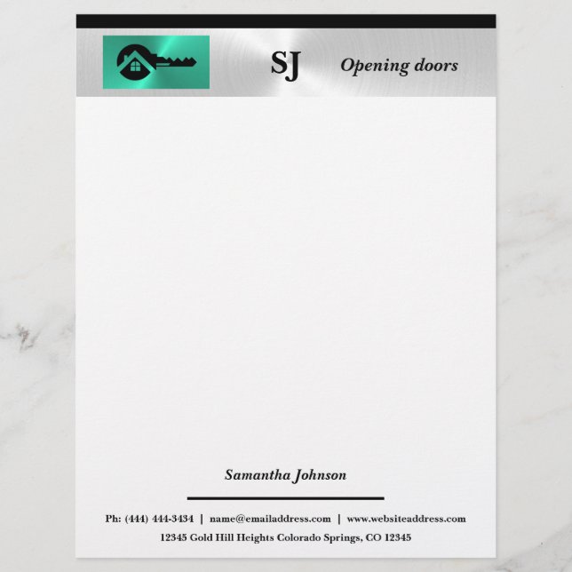 Papel Timbrado Turquesa de Luxo com Imóveis da Chave Preta (Frente)