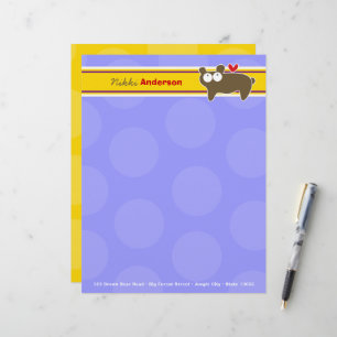 Papel Timbrado Urso de desenho animado roxo pontos divertidos cri