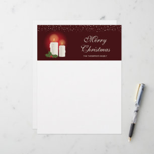 Papel Timbrado Velas de Natal Brancas em Vermelho com Texto Perso