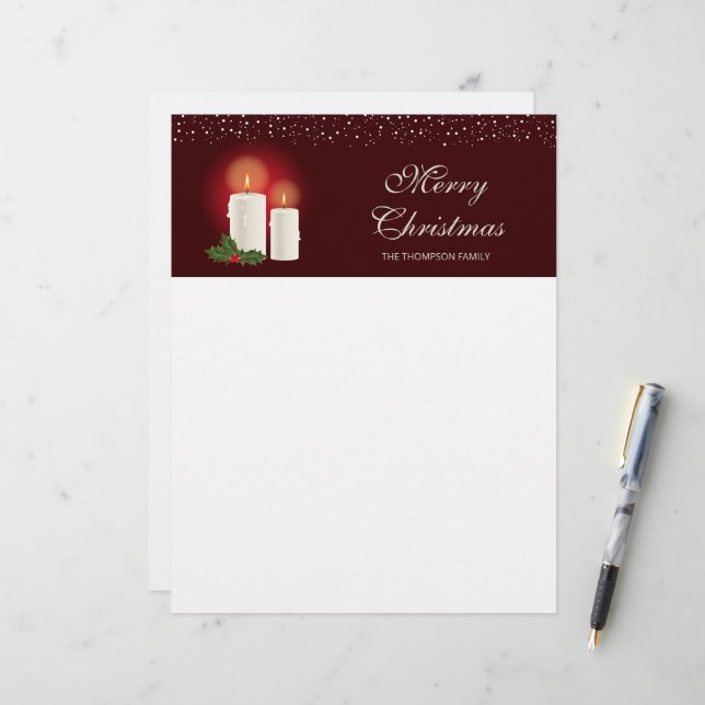 Papel Timbrado Velas de Natal Brancas em Vermelho com Texto Perso (Frente/Verso In Situ)