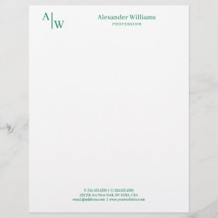 Papel Timbrado Verde clássico minimalista de 2 monogramas profiss