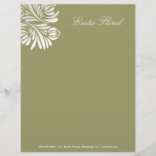 Papel Timbrado verde de musgo floral de 311-Exotic
