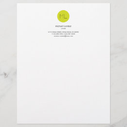 Papel Timbrado verde limão Círculo Monograma Superior Letreiro