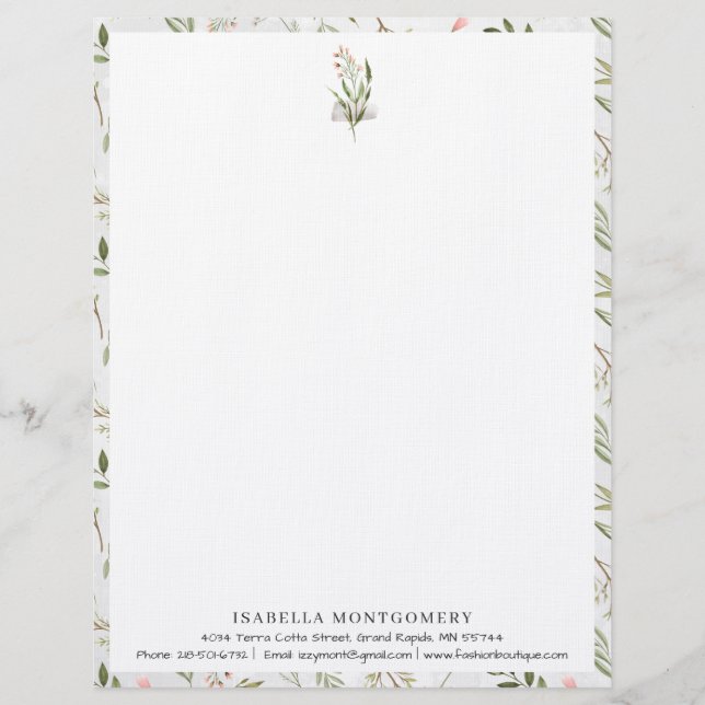 Papel Timbrado Verde Russo Simples | Monograma Letterhead (Frente)