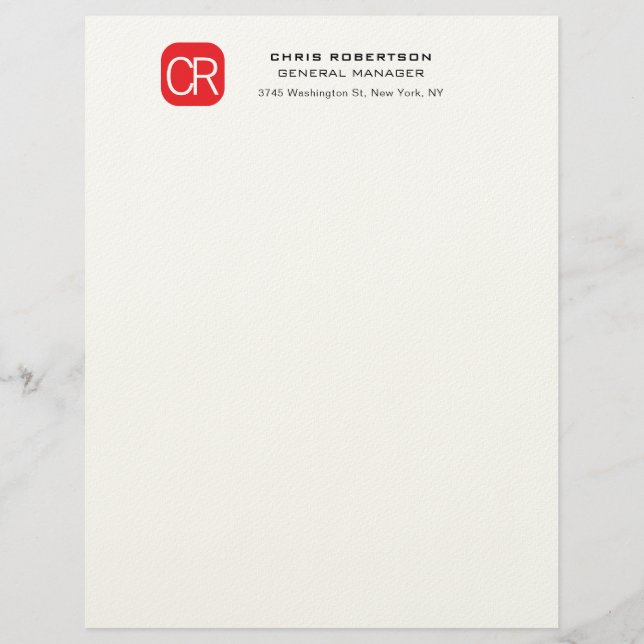 Papel Timbrado Vermelho Branco Profissional Simples Monogramado (Frente)