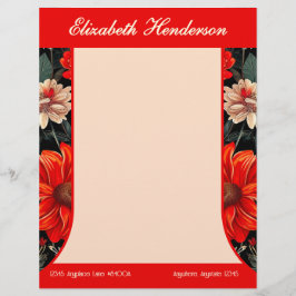 Papel Timbrado Vermelho e creme - Cabeça Floral Escura