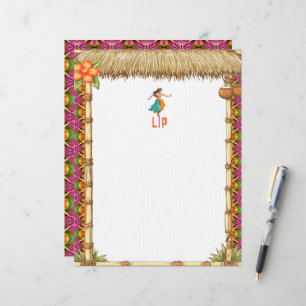 Papel Timbrado Vibrante Tiki Luau Havaiano Monogramado 