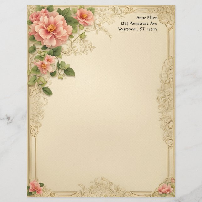 Papel Timbrado Victorian Floral and Frame Stationery Paper (Frente)