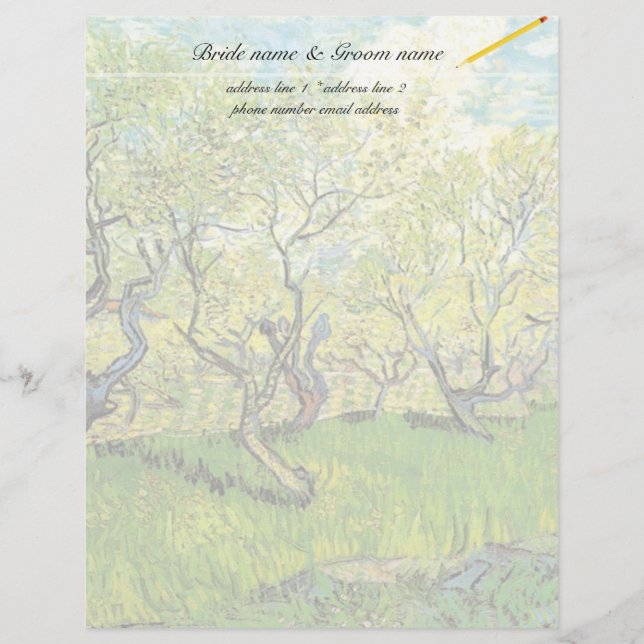 Papel Timbrado Vincent van Gogh,Pomar em Blossom (Frente)