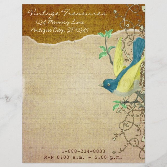 Papel Timbrado Vintage Aqua Damask Monograma Letterhead (Frente)