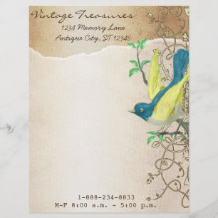 Papel Timbrado Vintage Aqua Damask Monograma Letterhead
