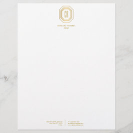 Papel Timbrado Vintage Art Deco Monograma Dourado/Branco