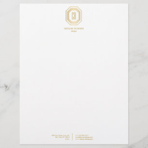 Papel Timbrado Vintage Art Deco Monograma Dourado/Branco