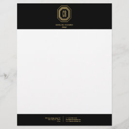 Papel Timbrado Vintage Art Deco Monograma Dourado/Preto