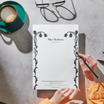 Vintage Black and White Nouveau Floral Wilflower