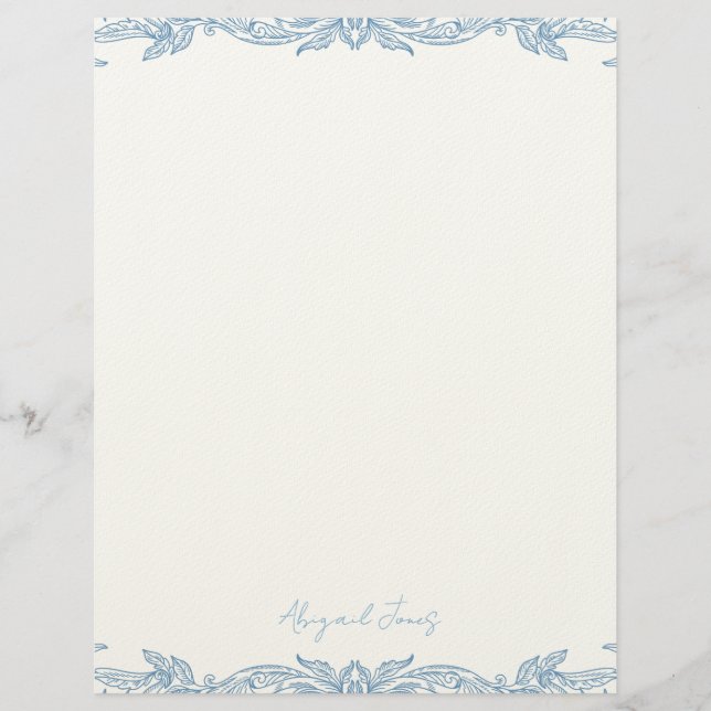 Papel Timbrado Vintage Blue Personalized Script Name (Frente)